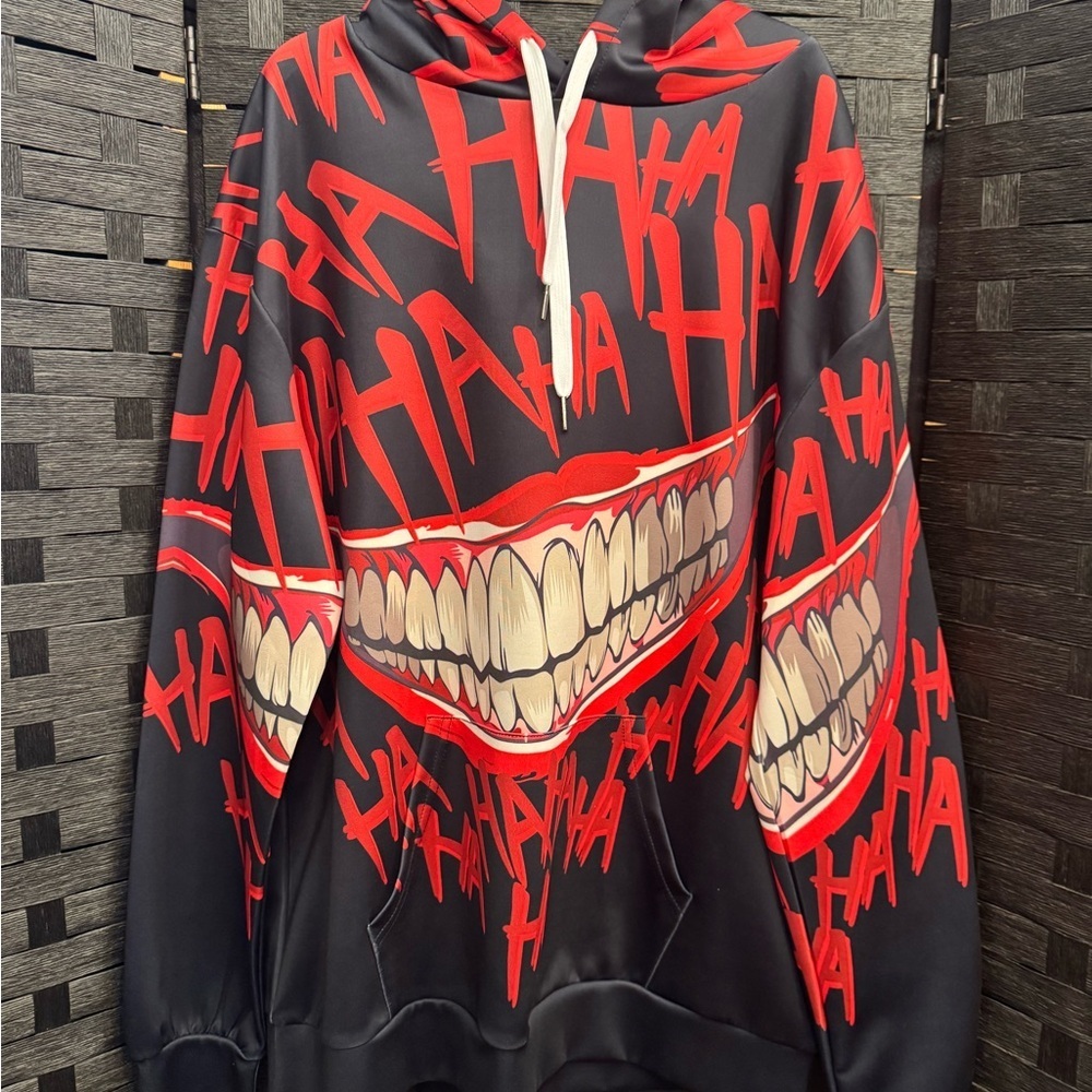 Men's Black and Red Graphic Hoodie with Bold Design